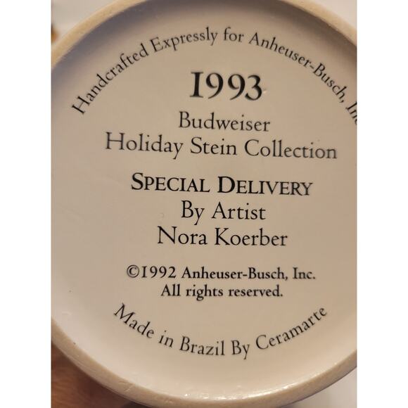 Budweiser Holiday Stein 1993 “Special Delivery” – Great Condition – Clydesdales - Picture 4 of 8